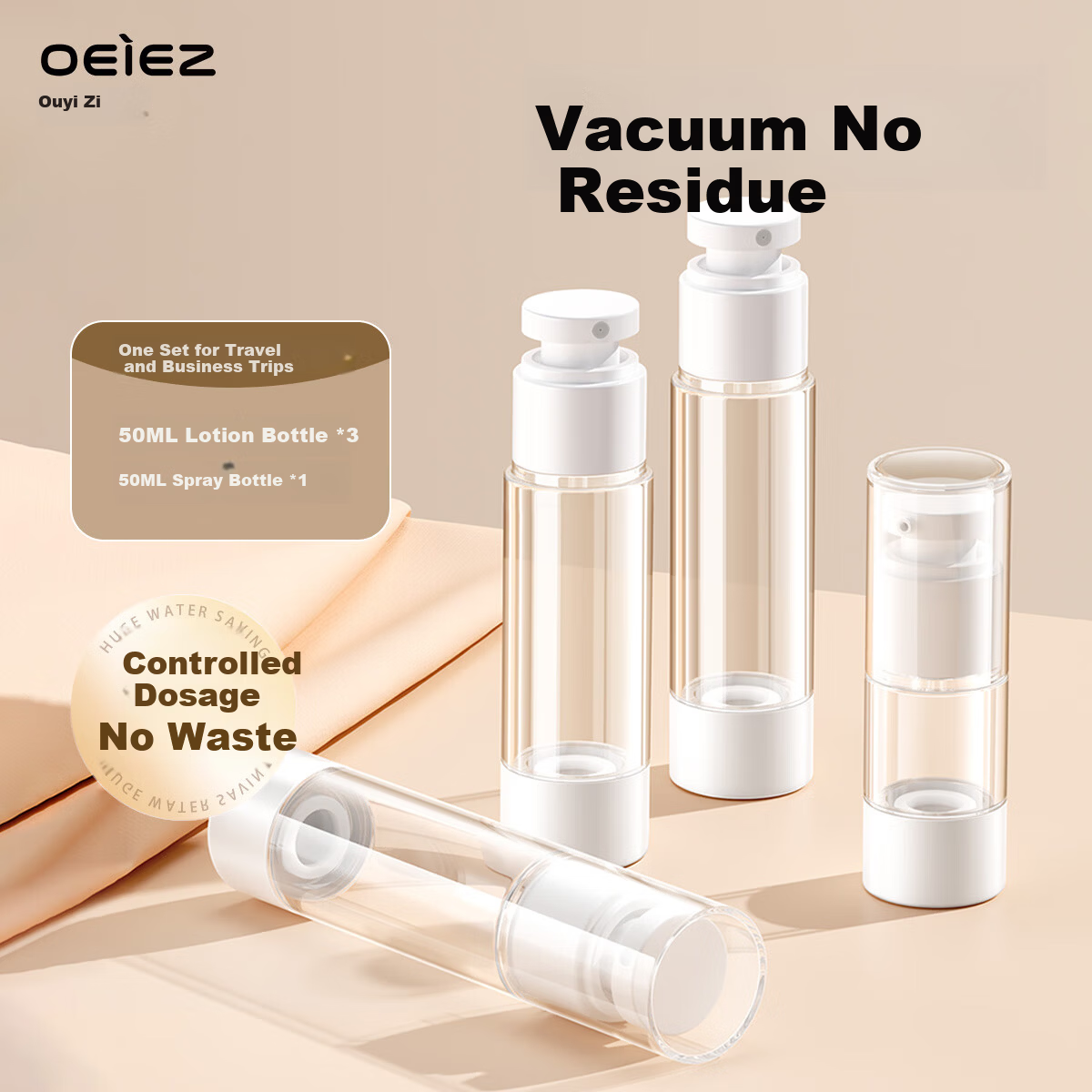 Ouyizi Vacuum Refill Bottle Set Travel Spray Makeup Shampoo Press Lotion Empty Portable 4-Piece Set 50ml