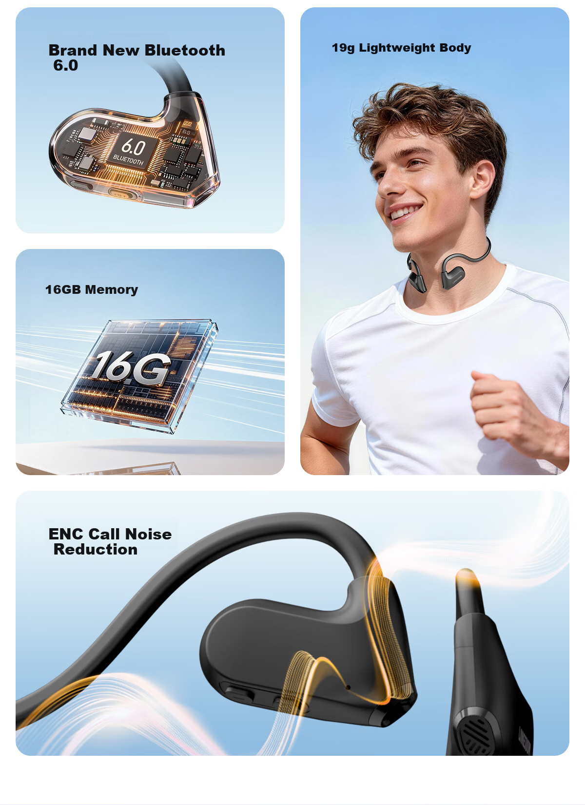 Langston Bluetooth Open-Ear Wireless Bone Conduction Headphones Sports Running Cycling Non-In-Ear Earphones Compatible with Apple BE25 Lilac Purple 4