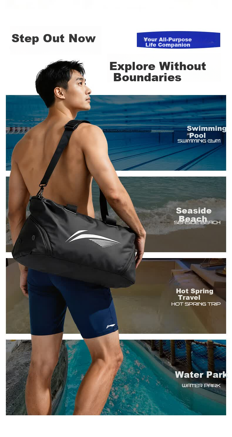 LI-NING Swimming Storage Bag Wet and Dry Separation Large Capacity Waterproof Crossbody Bag for Men and Women 7561 Black 5