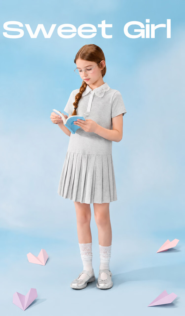 Balabala Girls Dress Children's Dress 2026 Summer Big Kids Academy A-line POLO Dress Sweet 2
