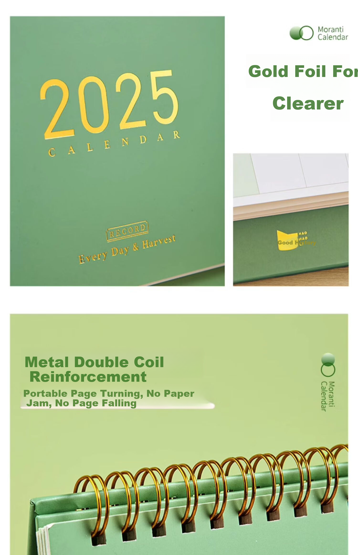 Sannianerban Morandi 2025 Desk Calendar, Desktop Ornament, 2026 Calendar, Self-Discipline Check-In Book, Diary, Wall Clock, Monthly Calendar, Looking Forward to The Future, Medium Size (Olive Green) 8