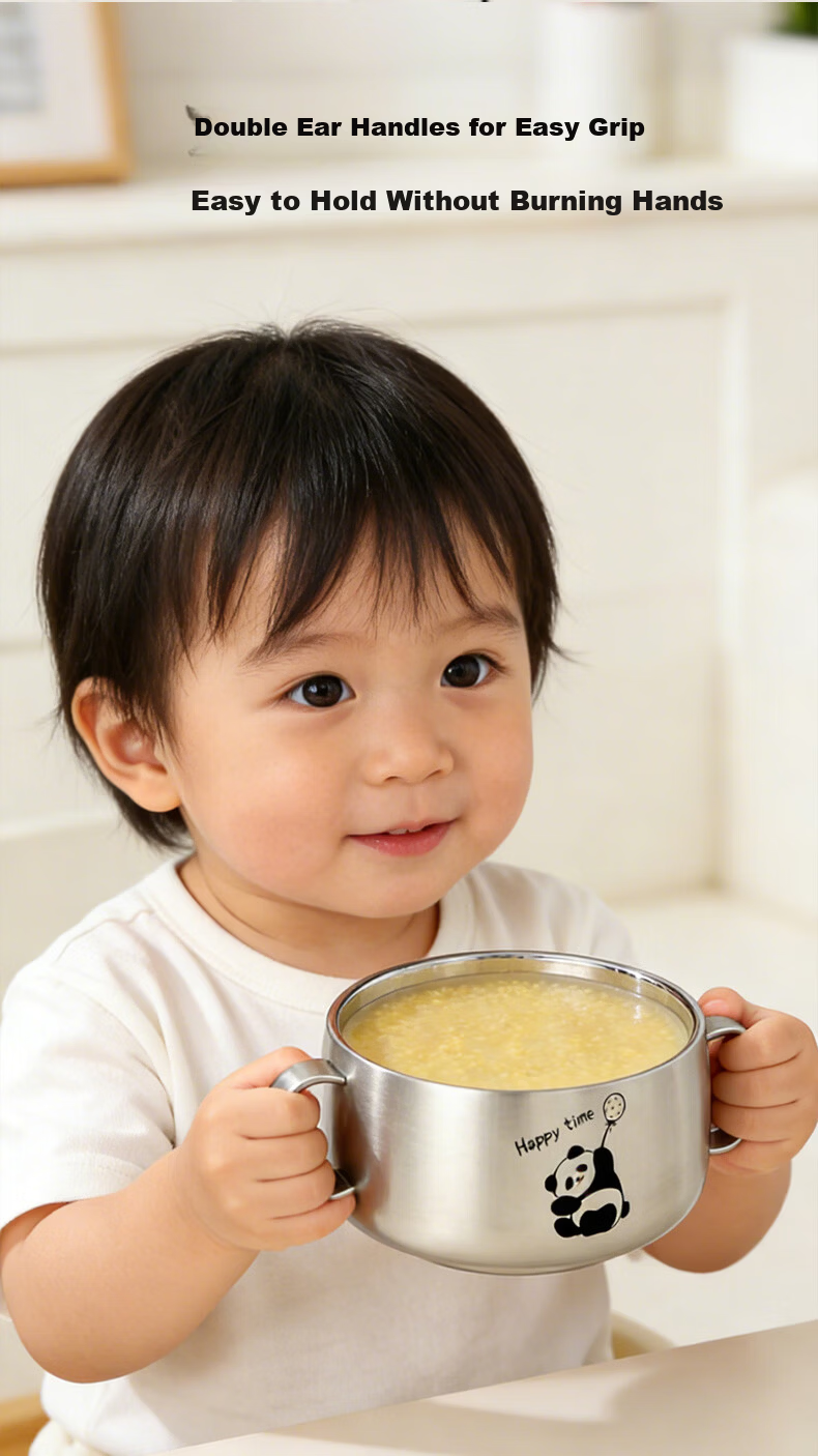 Baoshi 316 Stainless Steel Bowl Children's Eating Bowl Baby Double-Handle Supplementary Food Bowl 500ml with Lid and Suction Pad 5