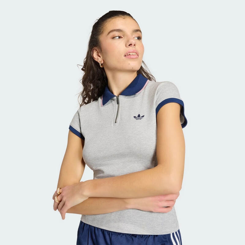 Adidas Originals Women's RIB POLO TEE Short Sleeve Polo KS7358 Light Grey S 6