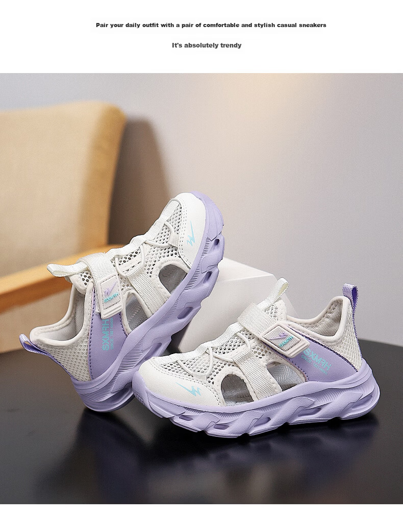 Double Star Girls' Summer Breathable Outdoor Mesh Running Sandals for Ages 6-12, Purple Size 31 14