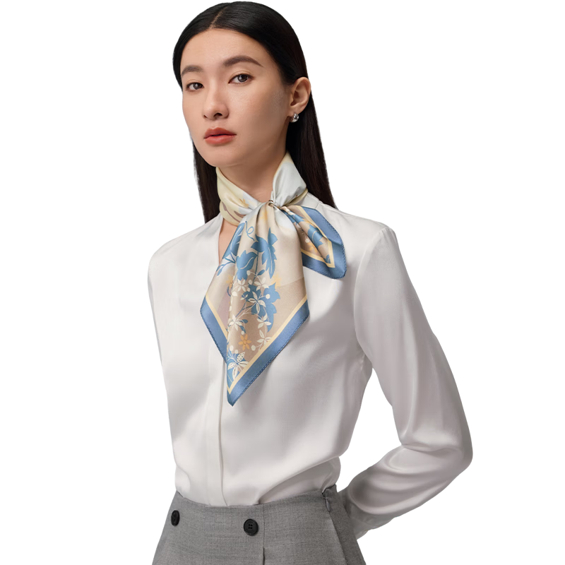 Shanghai Story 100% Mulberry Silk Printed Small Square Scarf Gift for Elders, Mom, and Girlfriend