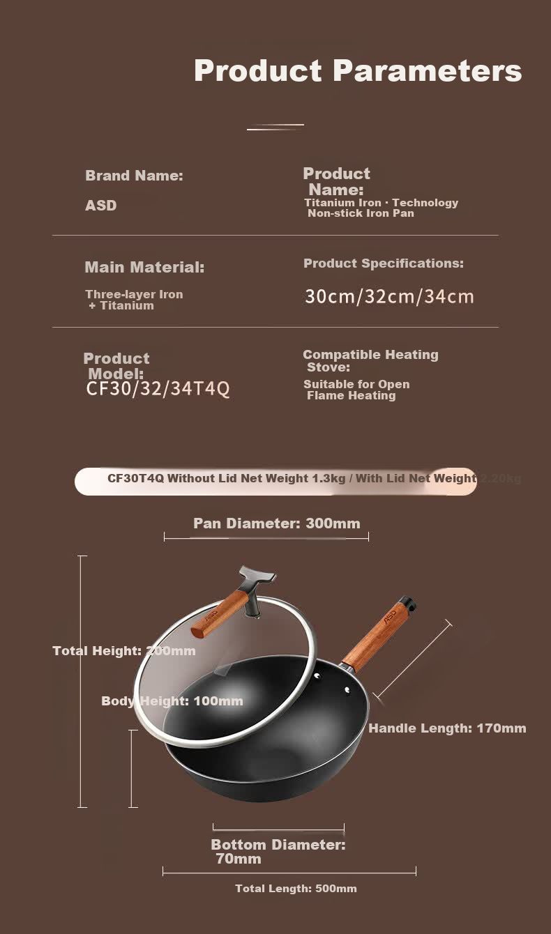 ASD Magic Titanium Iron Non-Stick Wok 32cm Compatible with Induction Cooker 15