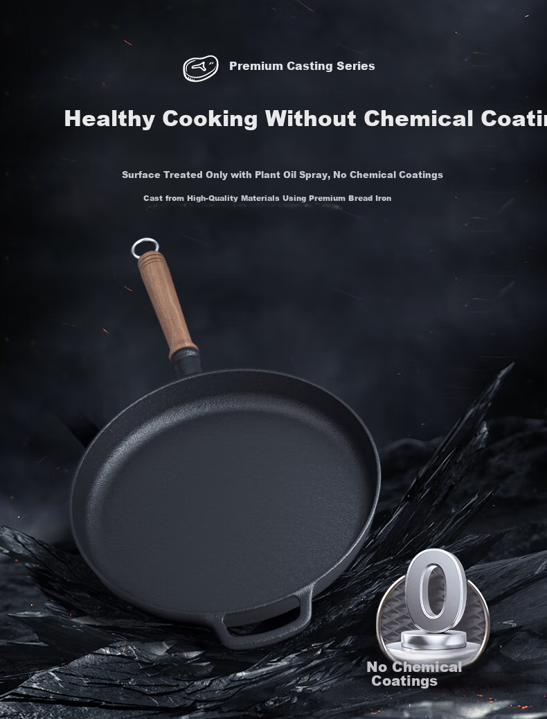 Lao Yiren Cast Iron Skillet Non-Stick Thickened Raw Iron Pan Pancake Pan Steak Pan for Gas Stove and Induction Cooker 3
