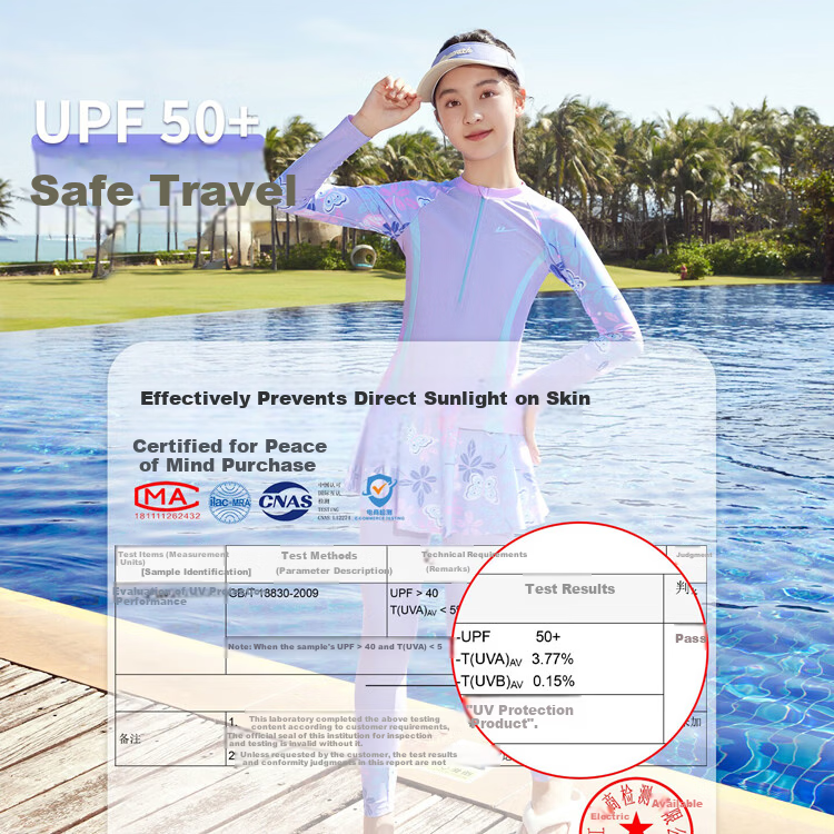 Warrior Kids Girls Two-Piece Swimsuit Long Sleeve Long Pants Quick-Dry Sun Protection Training Set 36224HZ2K 110 Purple 2