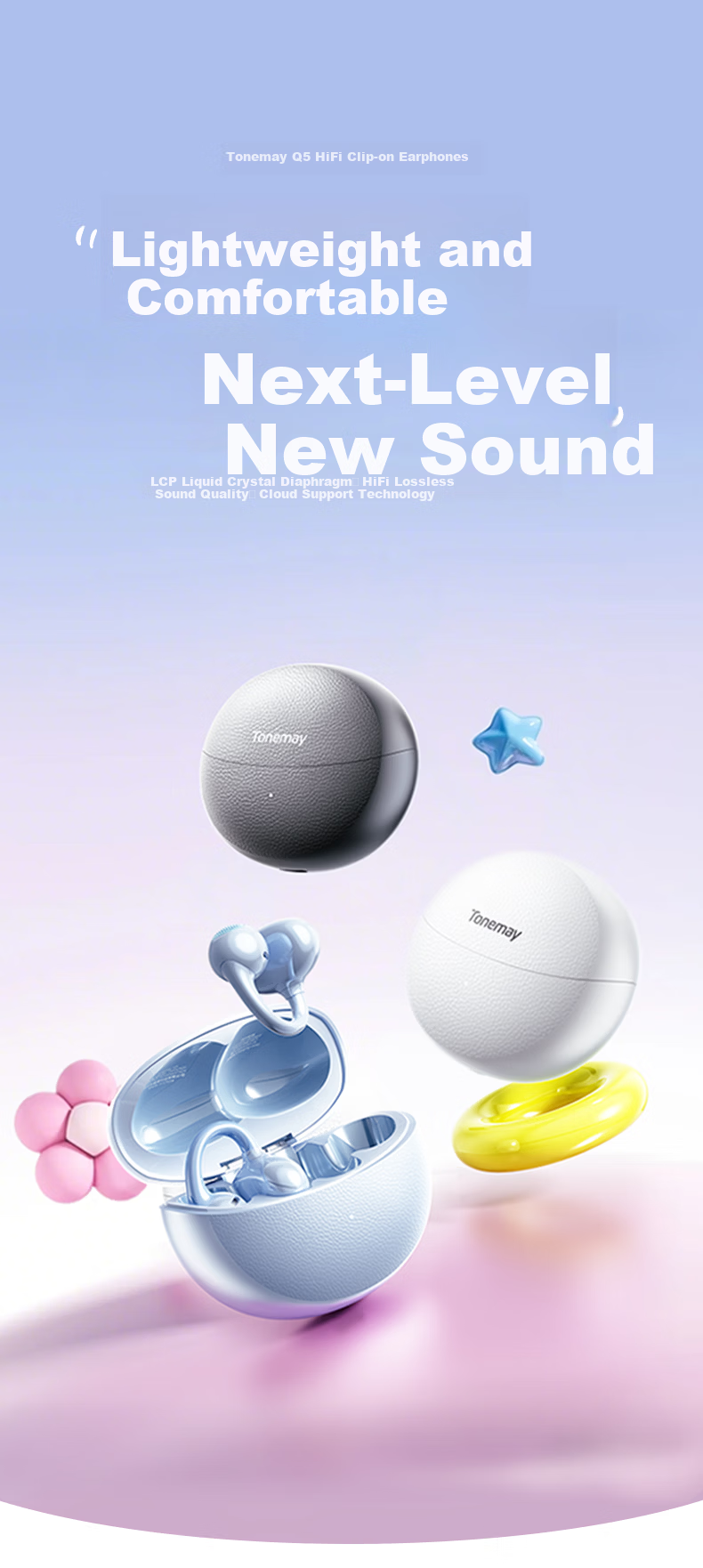Tangmai Q5 Open-Ear Clip-On Bluetooth Bone Conduction Wireless AI Translation Sports Running Sweatproof Gaming Low Latency Long Battery Life Noise Cancelling Valentine's Day New Year Gift Blue 1