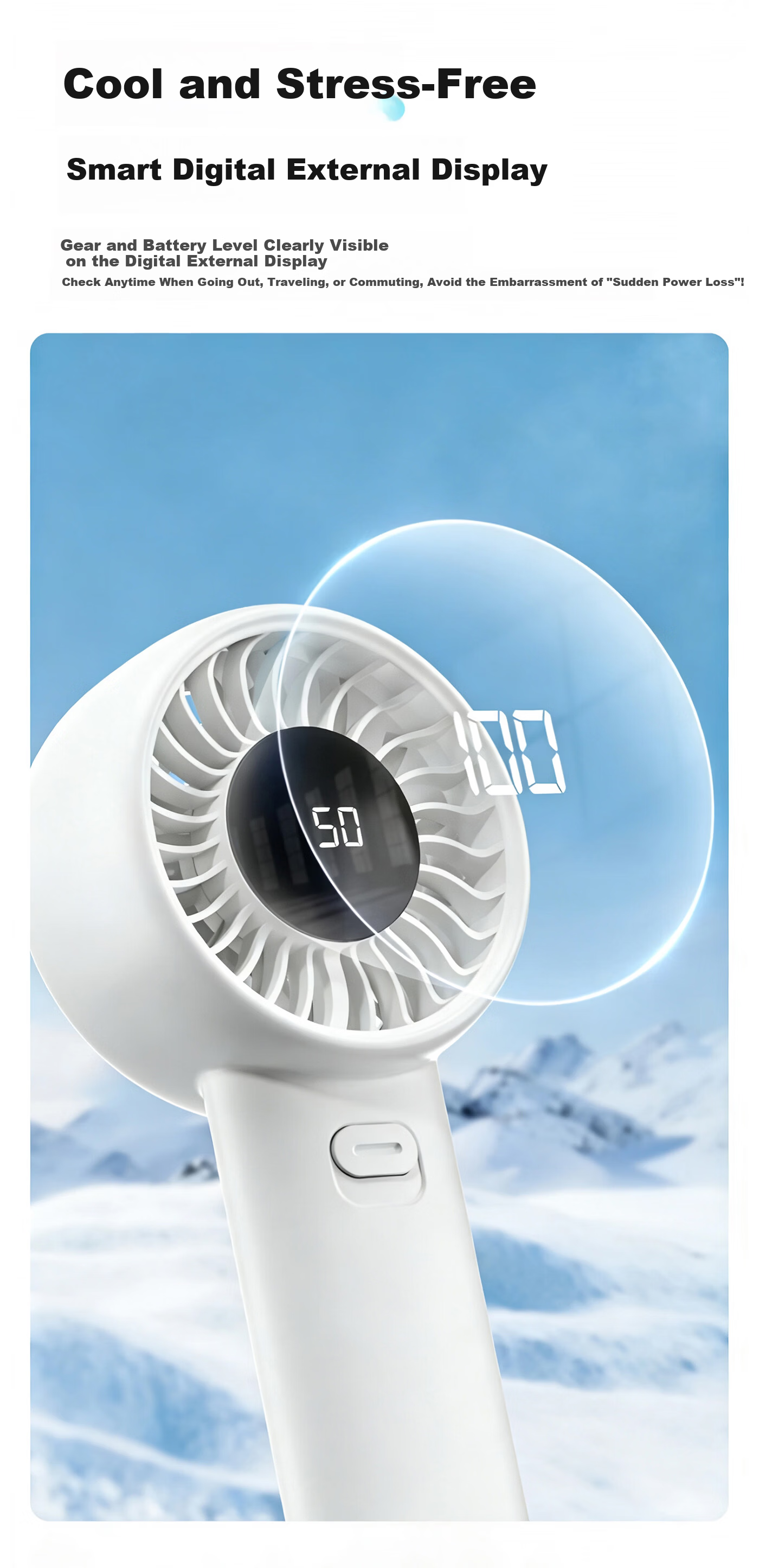 Laise Handheld Mini Fan, Portable USB High-Speed Energy-Saving Powerful Electric Fan for Student Dormitory And Office, Rechargeable Personal Small Fan, 3600mAh - White 4