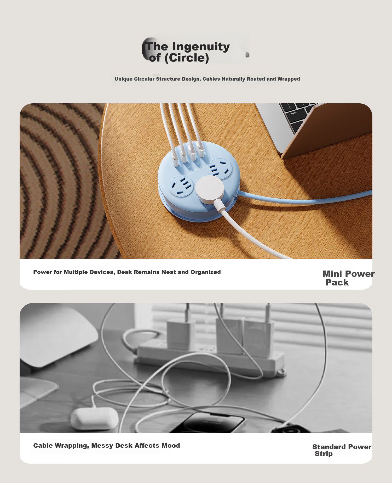 ORICO Mini Power Strip USB Multi-Functional Extension Socket Multi-Port Fast Charging Power Board 1.05m for Home Office Dormitory 3