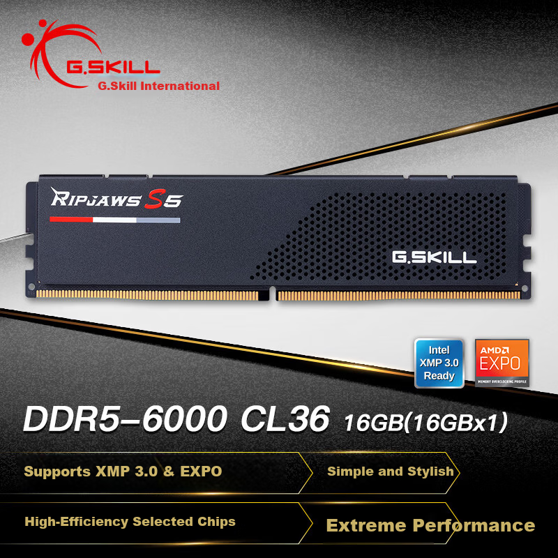 G.SKILL Trident Z5 DDR5 16GB (1x16GB) 6000MHz Desktop Memory - Flame Blade (Dark Night Black) / C36