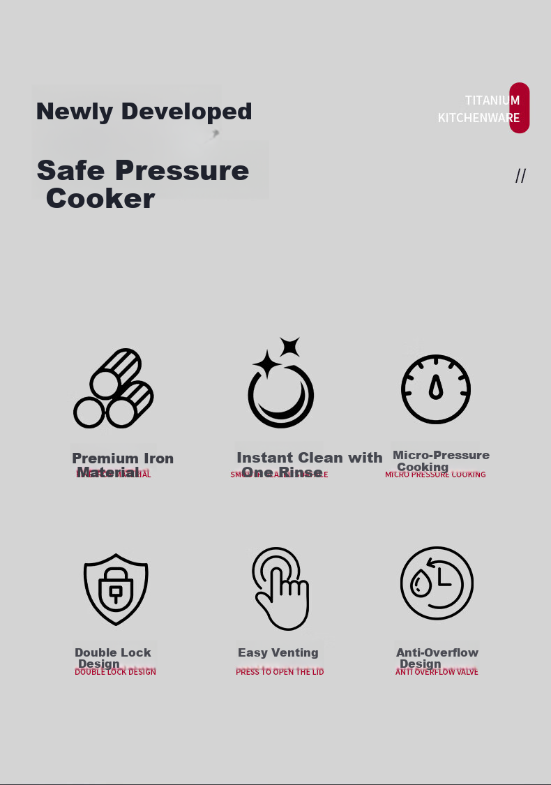 Jingyan Titanium Non-Stick Micro Pressure Cooker Explosion-Proof Stew Soup Porridge Pot Double-Handle Household Induction Gas Universal Large Capacity Pressure Cooker 3