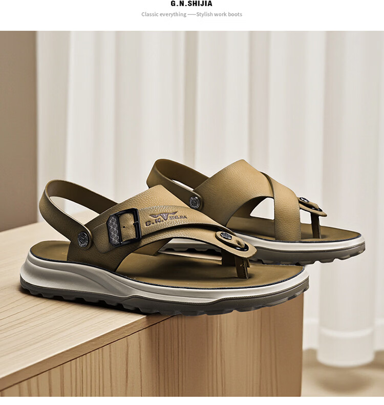 Bull Family Men's Leather Sandals Summer New Dual-Wear Soft Sole Durable Outdoor Beach Casual Flip-Flops 21