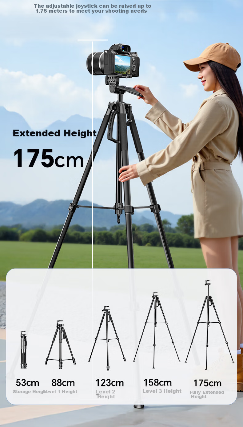 Yangfeisi [Hot Sale 100K+ | 1.5m Aluminum Alloy] Tripod Camera Stand Portable DSLR Phone Live Streaming Tripod Photography Head Outdoor Shooting Compatible with Nikon Canon 12