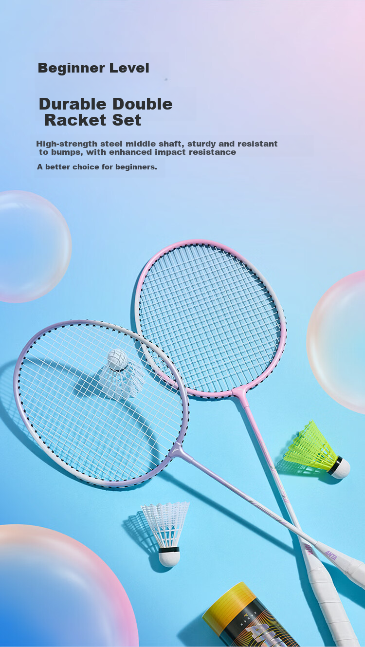 ANTA Badminton Racket Set Lightweight Durable Beginner Rackets Black Blue + Black Red 2