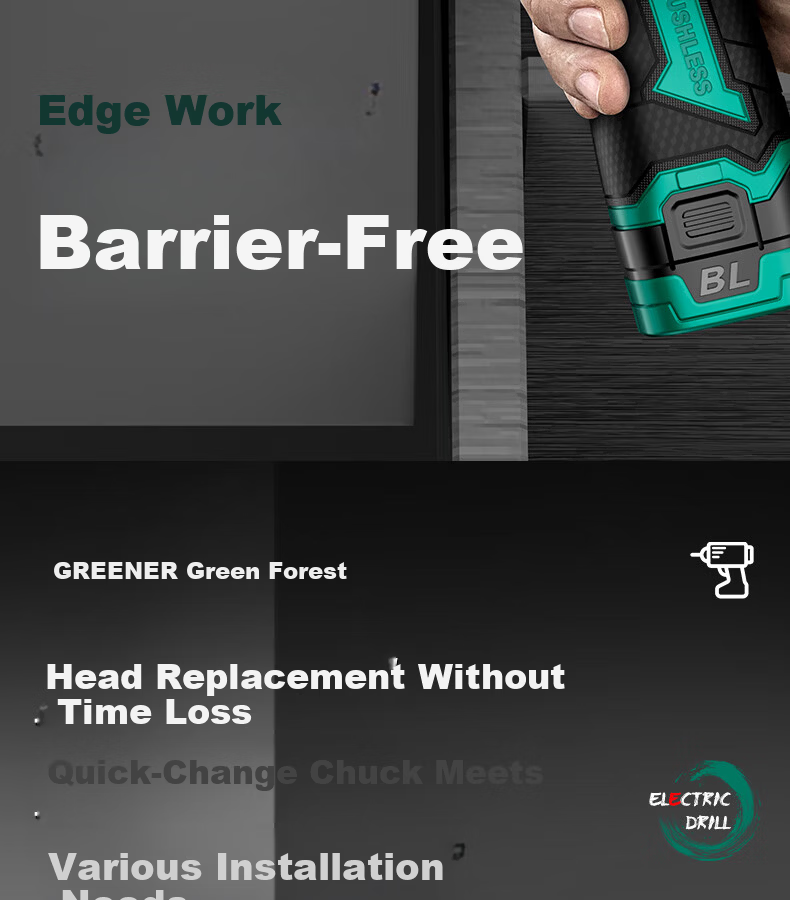 Greenlin 16.8V Brushless Cordless Drill 4-in-1 Multi-Function Lithium Battery Quick-Change Chuck Household Power Handheld Hammer Drill 6