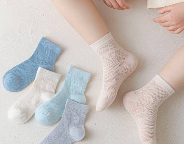 Miiow 5 Pairs Children's Socks Spring Summer Thin Breathable Mesh Cartoon Boys Girls Mid-Calf Cotton Socks 18