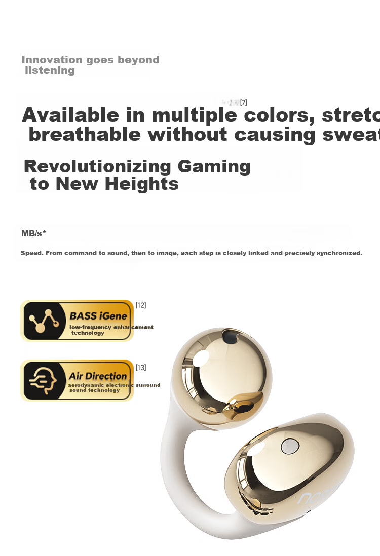 KUGOU 6.0 Bluetooth Earclip Wireless Earphones Open Bone Conduction Sports Running Music Gaming Long Battery Life Compatible with Huawei Apple Nova320 20