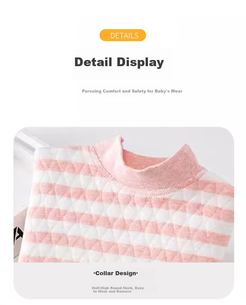 LangSha Kids Girls Cotton Thermal Underwear Set Three-Layer Thickened A-Class Cotton Mid-High Collar Warm Autumn Top and Bottom for Older Children 11