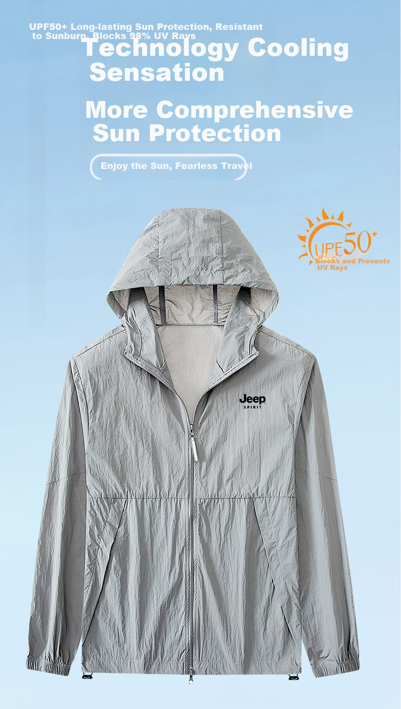 JEEP Men's Summer Ultra-Thin Cooling Ice Silk Sun Protection Jacket Breathable Loose Fit Black S 1
