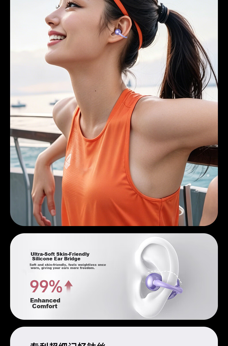 Chengao Open-ear Clip Bluetooth Bone Conduction AI Call Noise-Cancelling Wireless Non-in-ear Sports Running Ear-hook Sweatproof Gaming Phone Universal E15 White 8