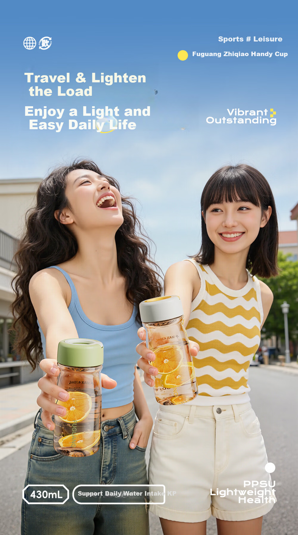 Fuguang PPSU Water Bottle Summer Portable Plastic Cup for Women Students Children High-Value Outdoor Sports Men 1