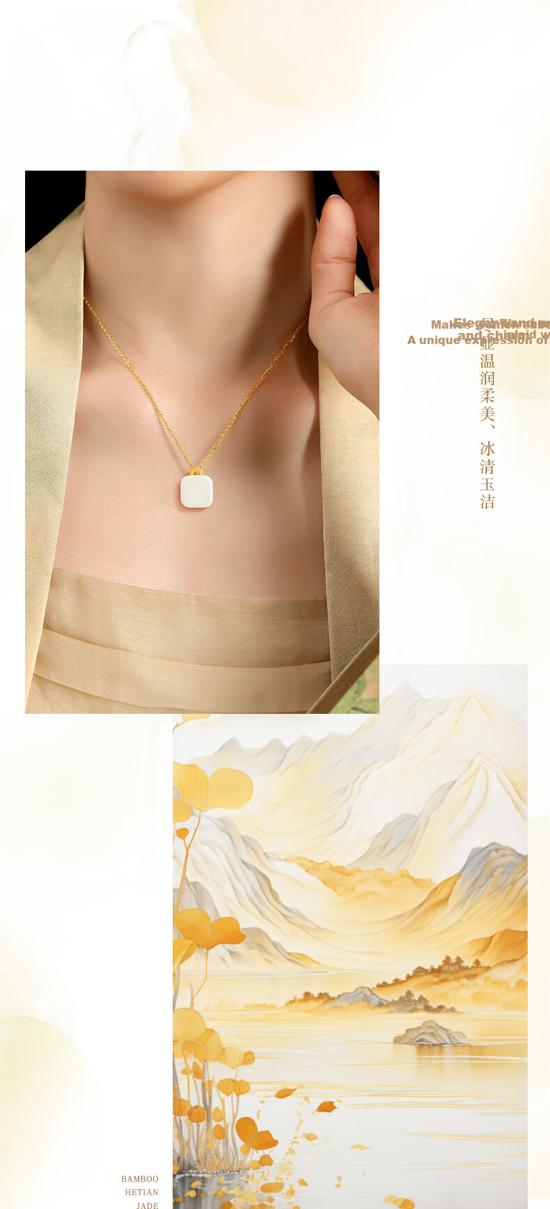 ALLOVE Hetian Jade Small Sugar Cube Necklace Women's Worry-Free Pendant Birthday 520 Valentine's Day Gift for Girlfriend Wife 9