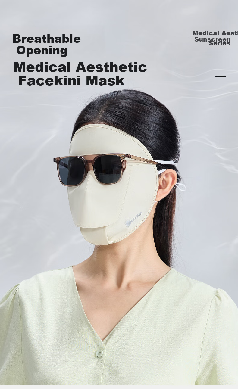UV100 Taiwan Medical Post-Surgery Sunscreen Face Shield for Women UV Protection Face Bikini with Open Mouth Mask 26534 Dark Night Black 1