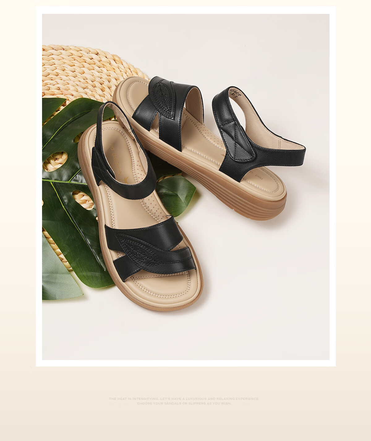 Red Dragonfly Women's Summer Leather Soft Sole Non-Slip Comfortable Middle-Aged and Elderly Sandals WJK24842P Apricot 37 3