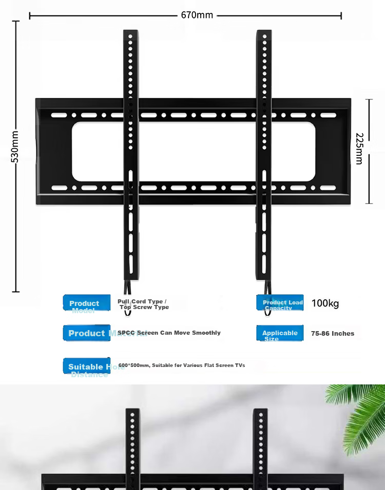 Aige Ultra-Thin Heavy-Duty Recessed TV Mount, Extendable Bracket for 65-90 Inch TVs, Compatible with Multiple Brands, TV Wall Mount, Doesn't Block Sockets Or Speakers, AG-P8 1