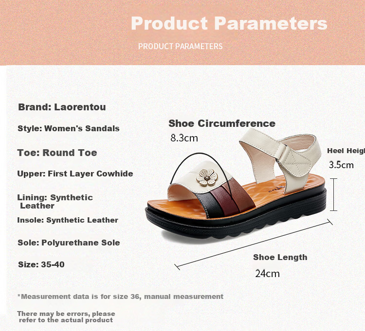 LAORENTOU Women's Genuine Leather Flat Sandals, Beach Non-Slip Soft Sole Middle-Aged and Elderly Sandals LK13182 - Black Size 35 11