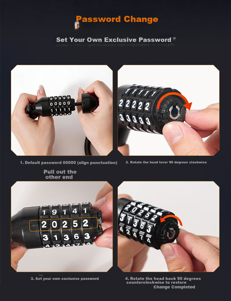 Huangchi Bicycle Lock 5-Digit Combination Chain Lock for Electric Scooter, Glass Door, Road Bike, Mountain Bike Circular Lock 11