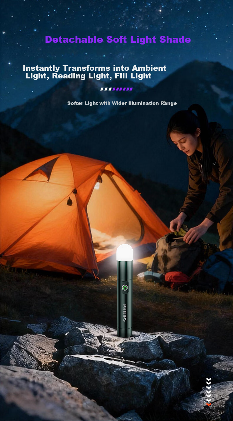 PHILIPS Ultra-Bright High-Intensity Flashlight with Five Color Light Sources, Long Battery Life, Outdoor Magnetic Camping Rechargeable Portable Home-Specific 5188 13