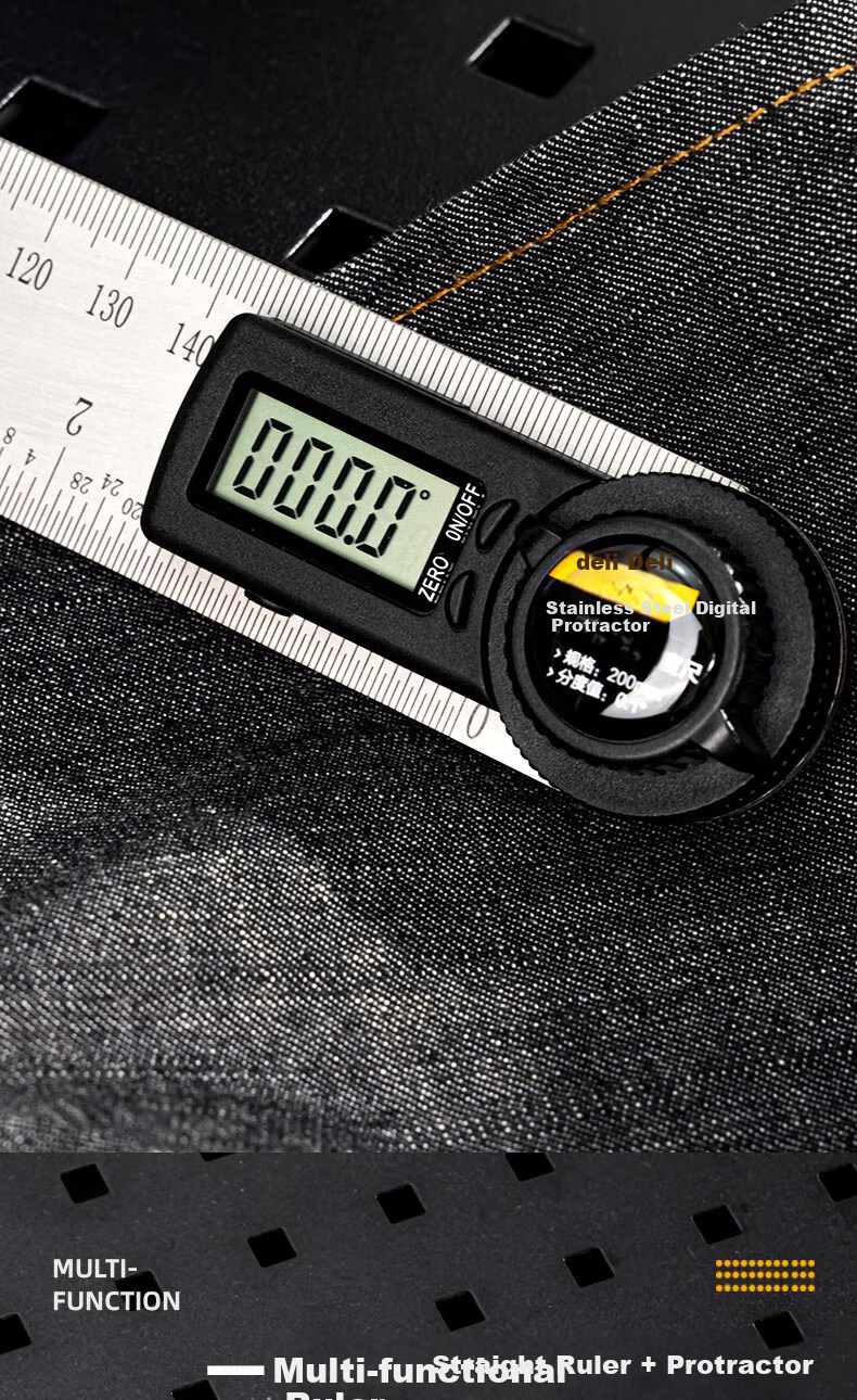 Deli Stainless Steel Digital Multifunction Electronic Angle Protractor 200mm 6