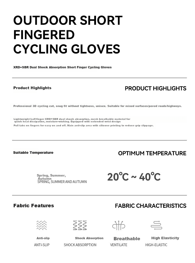 EVR Cycling Gloves Half Finger Summer Shock Absorption Short Finger Gloves White S 2
