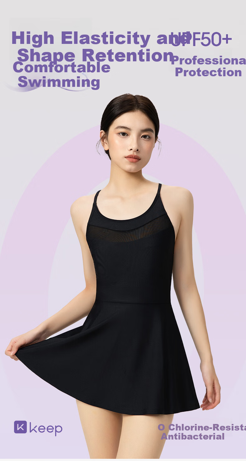 Keep Little Black Dress Swimsuit for Women, Slim-Fit And Slimming, 26 Styles One-Piece Dress-Style Vacation Swimwear, Beach Swimwear, Black, 2XL 1