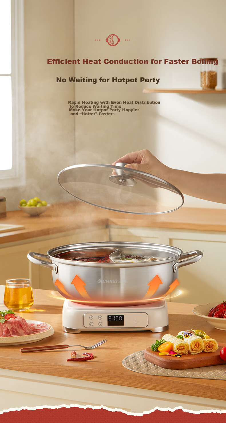 CHIGO 32cm 304 Stainless Steel Hot Pot Soup Pot Large Capacity Household Shabu-Shabu Pot Compatible with Induction Cooker and Gas Stove 11
