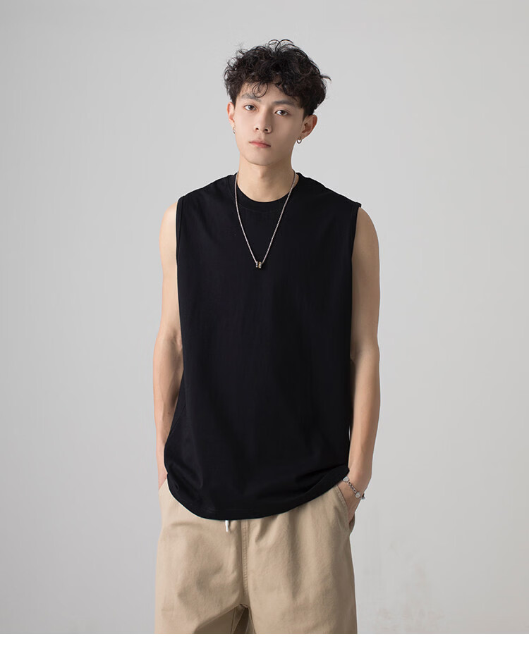 Muwei Men's Pure Cotton Vest Summer Heavyweight Breathable Skin-Friendly Casual Versatile Base Tank Top Simple Trendy Sleeveless T-Shirt 21