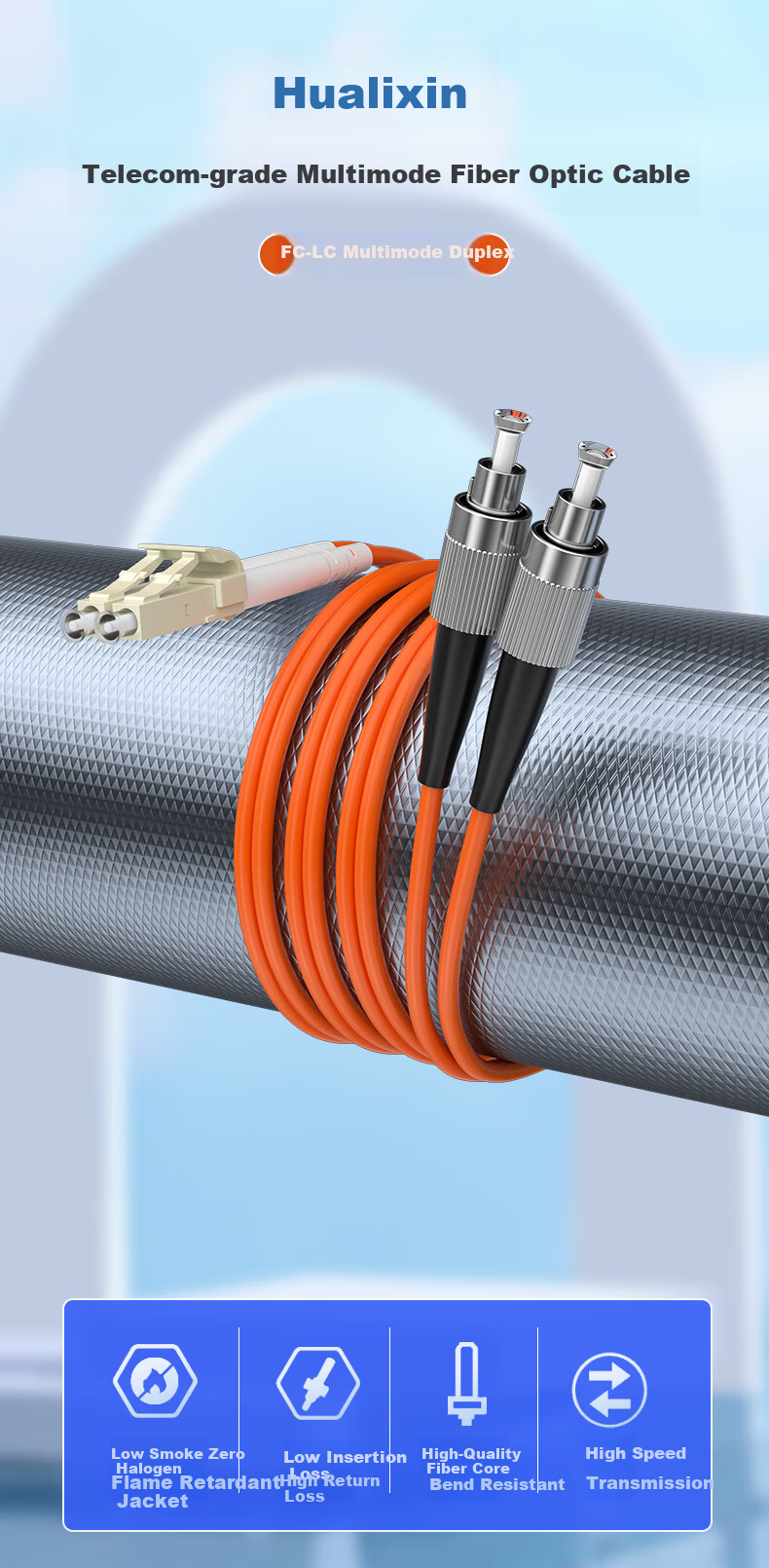 HUALIXIN Fiber Optic Patch Cable LC-LC Multimode Duplex 3m OM2 Gigabit 50/125 Optical Cable Pigtail Transceiver Adapter HLX-M2-LL203 1