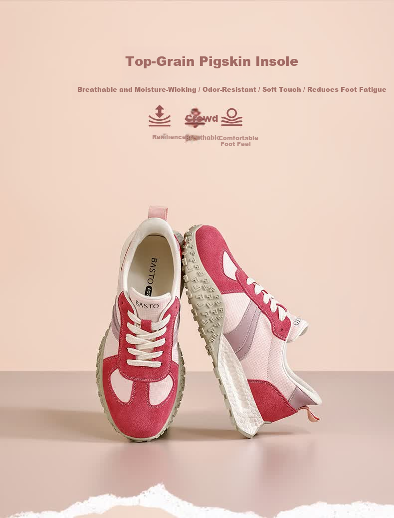 Basto Retro Colorblock Vibrant Sweet Cool Derby Shoes Lightweight Slip-On Versatile Trendy Casual Shoes S1095AM6 Pink Size 37 3