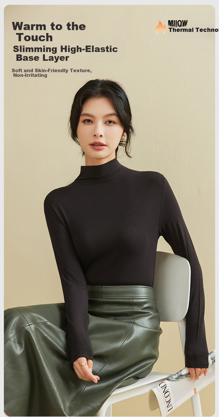 MiiOW Women's Turtleneck Base Shirt 2025 New Autumn Winter Plus Size Premium Knit Long Sleeve Top Black XL 1