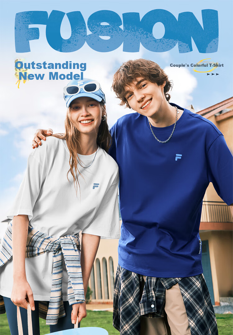 FILA FUSION Fashion Brand Zhang Hao Couple Knit Short Sleeve Shirt 2026 Spring Casual Loose Pure Cotton T-Shirt 1