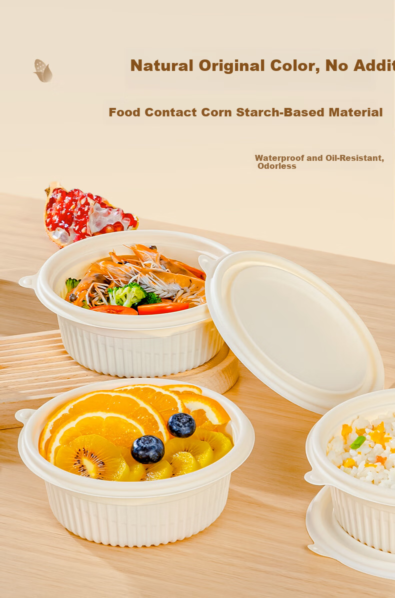 Temeiju Corn Starch Disposable Round Soup Bowl 450ml with Lid Food Grade Tableware 30 Sets 5