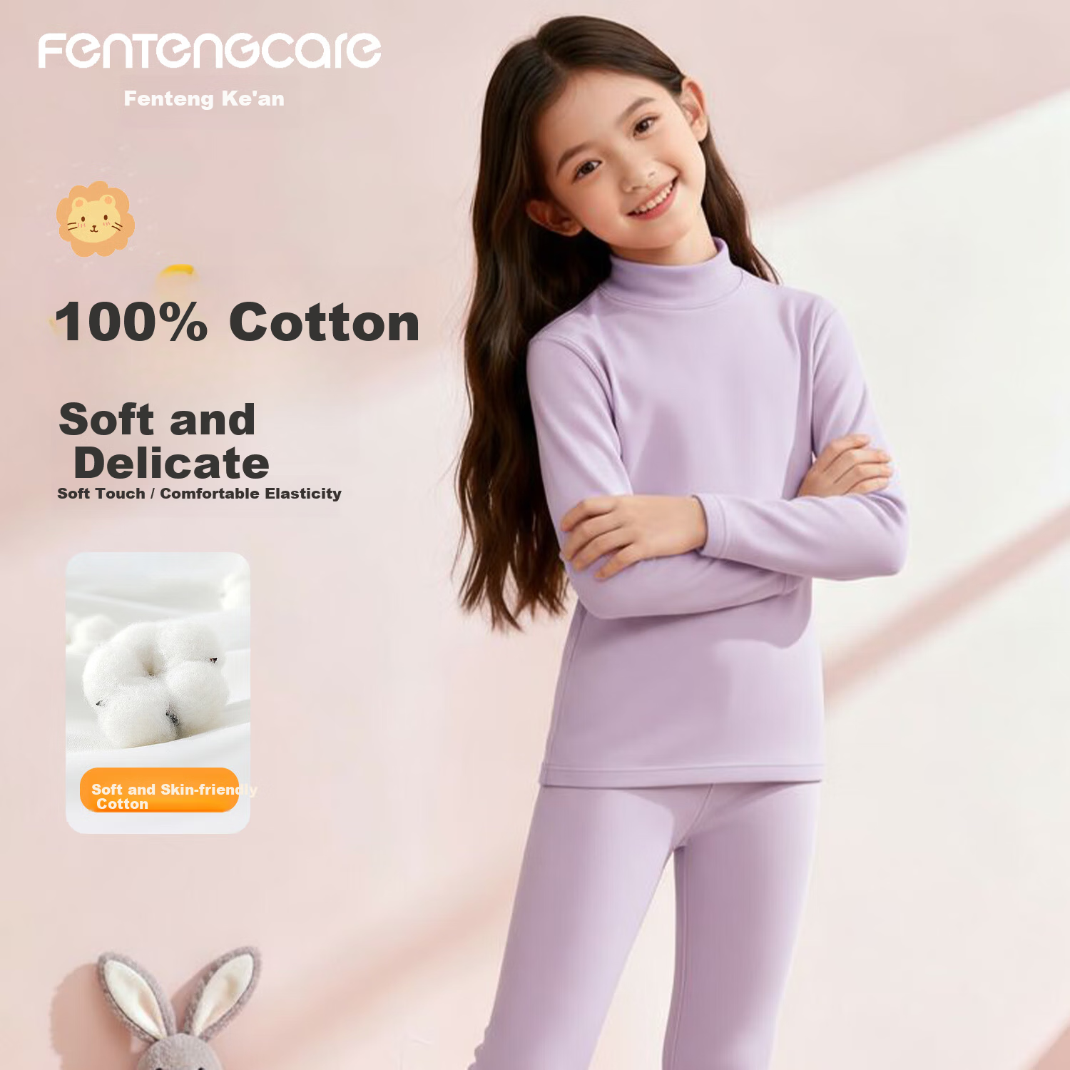 FENTENGCARE Kids Thermal Underwear Set 100% Cotton Autumn Winter Pajamas Girls Long Johns Top and Bottom YR