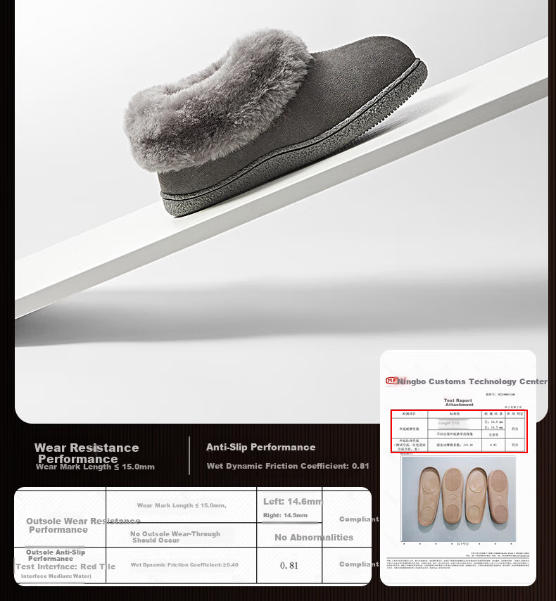NEIBO Ultra Warm Wool Slippers Unisex Couples Winter Home Sheepskin Latex Non-Slip Full Heel Gray Size 37 19