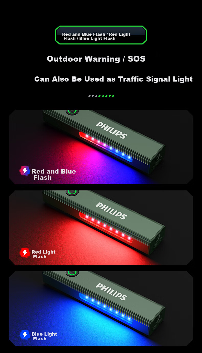 PHILIPS Flashlight, High Brightness, Magnetic Attraction, Household Use, Small Laser Pointer, Infrared Long-Range, Outdoor Lighting, Emergency Light, 6257GR 10