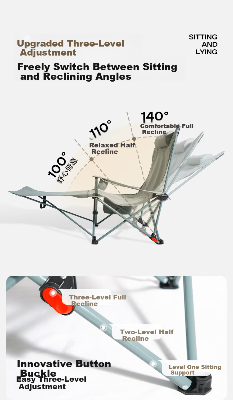 ABENAKI Outdoor Folding Recliner Chair Nap Office Folding Bed Camping Portable Adult Balcony Dual-Use Beach Chair 3