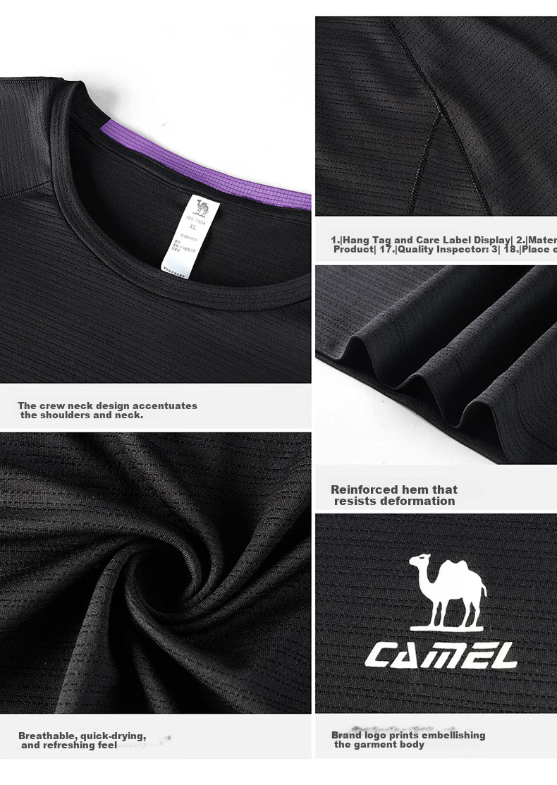 CAMEL Quick-Dry Sports T-Shirt Women Short Sleeve Breathable Casual Running Top C26BAYL6030 Dreamy Pink XL 32