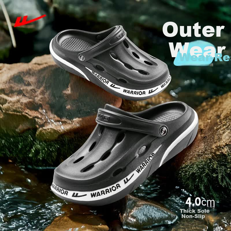 Warrior Men's Summer 2026 Hollow-out Thick-soled Closed-toe Sandals Black Size 39